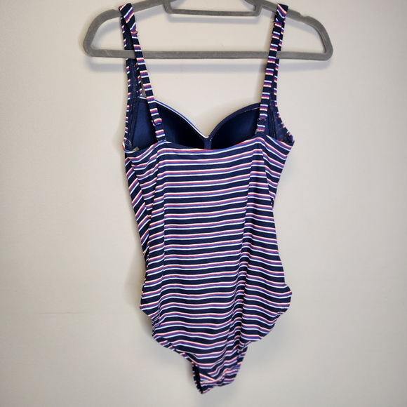 Nip Tuck Swimsuit One Piece Striped Navy Red Black Halter Slimming Womens 8  NEW - Picture 3 of 6